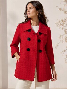 Mac & Jac Red Textured Pea Coat Jacket Large | Chic Statement Spring Layer